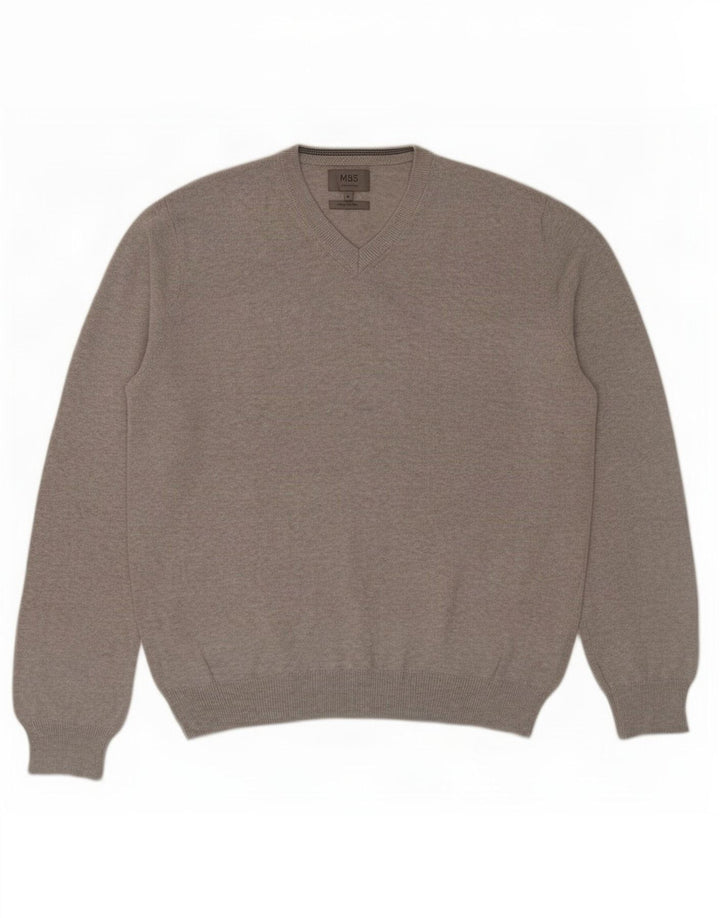 Maglione da uomo Marks & Spencer con scollo a V, grande cotone grigio