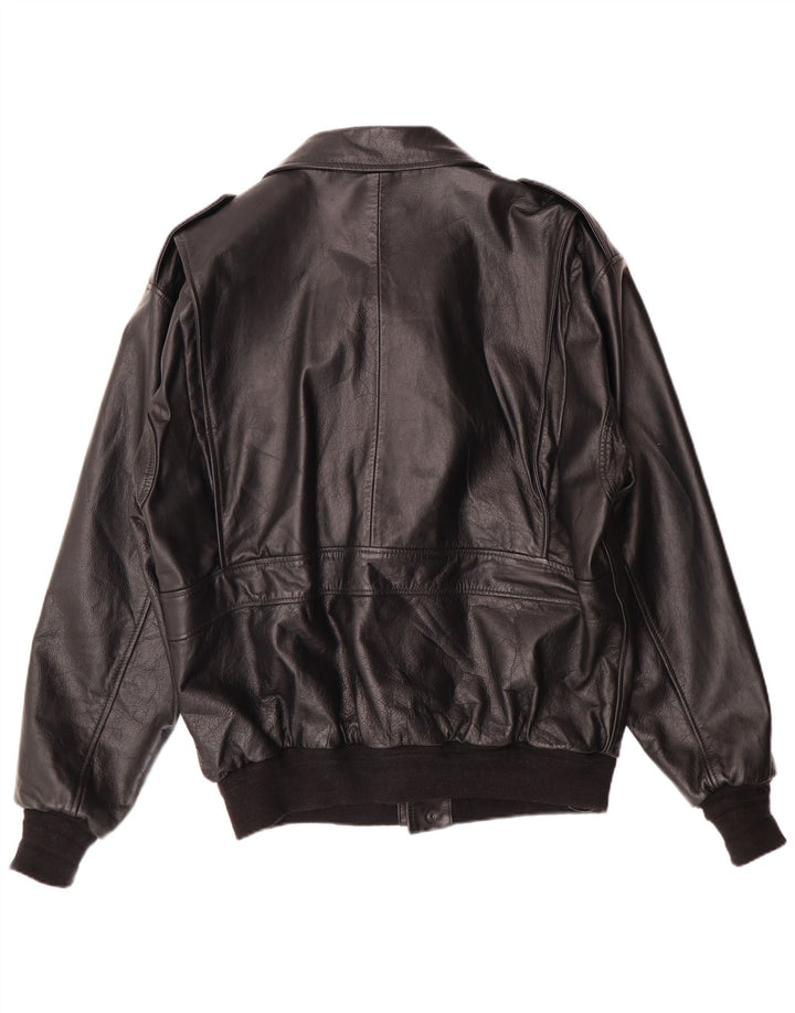 Giacca in pelle bomber militare vintage da uomo UK 42 XL nera
