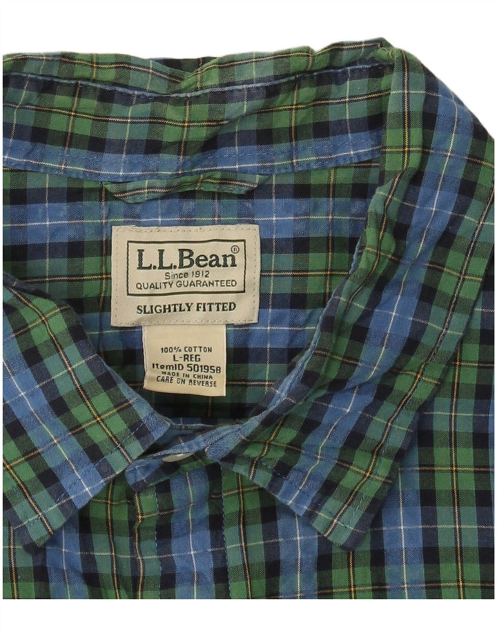 L.L.BEAN Camicia a maniche corte da uomo in cotone a quadri verdi grandi