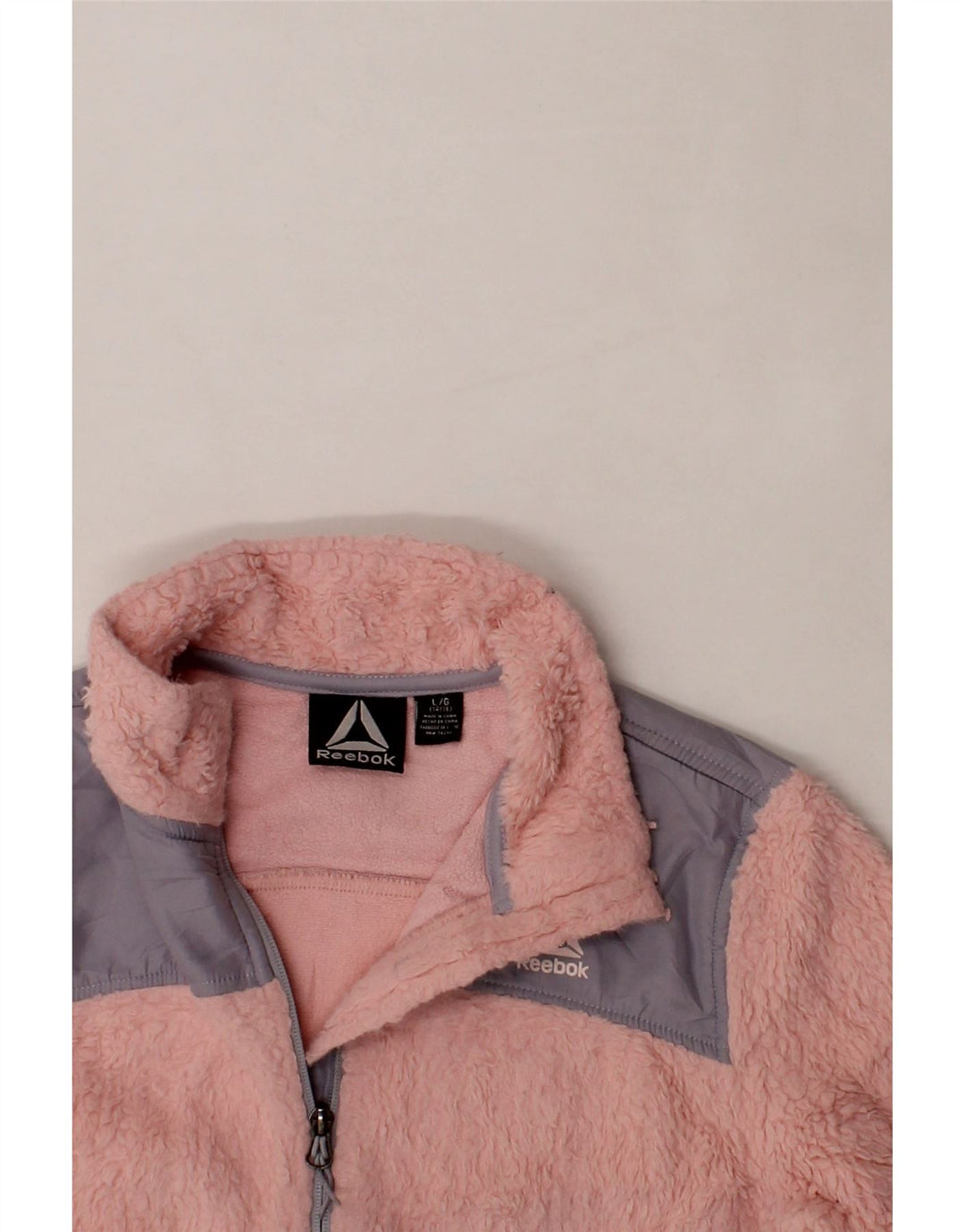 REEBOK Girls Fleece Jacket 14-15 Years Large Pink Colourblock Polyester Vintage Reebok and Second-Hand Reebok from Messina Hembry 
