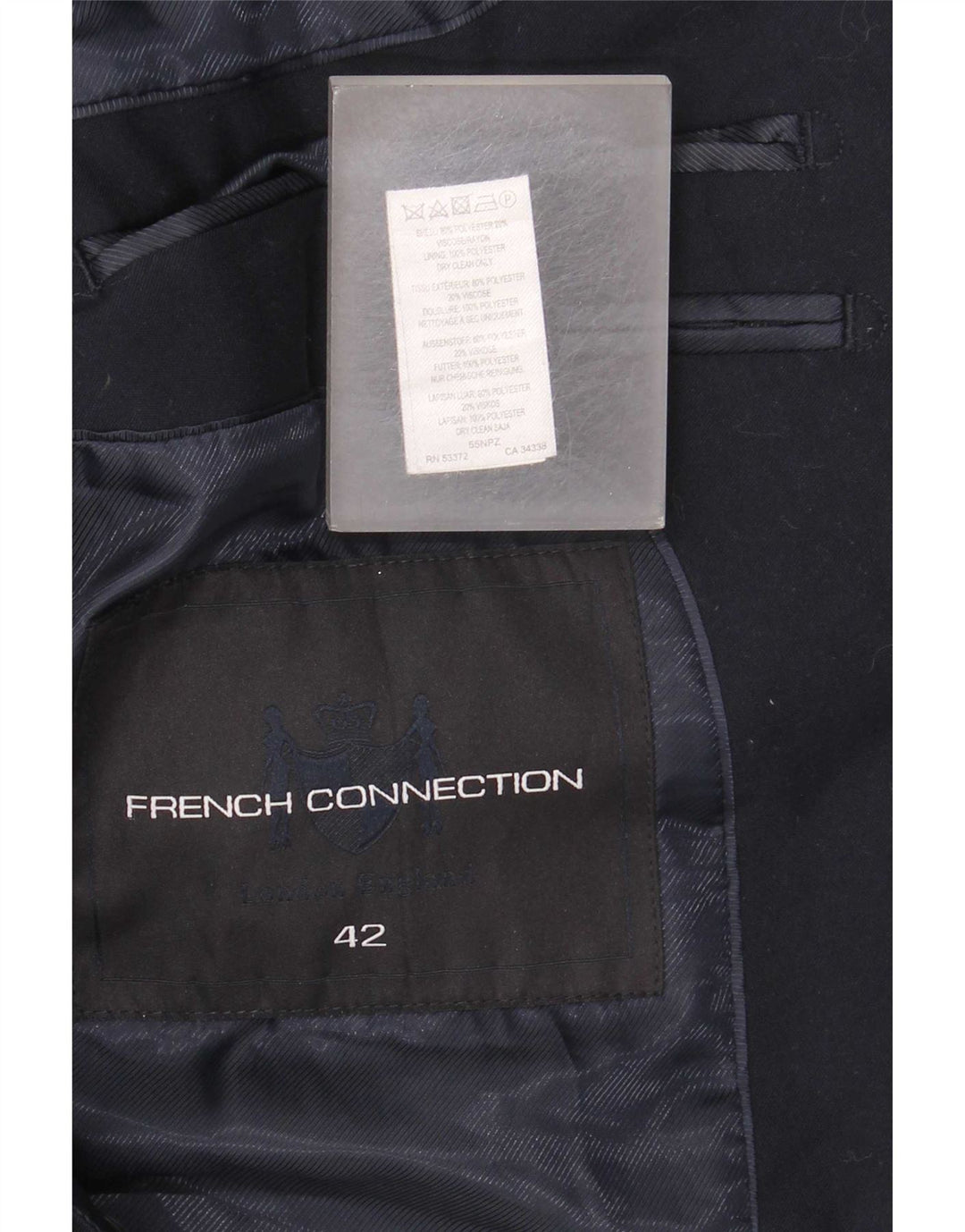 Giacca blazer da uomo a 2 bottoni French Connection UK 42 XL poliestere blu navy