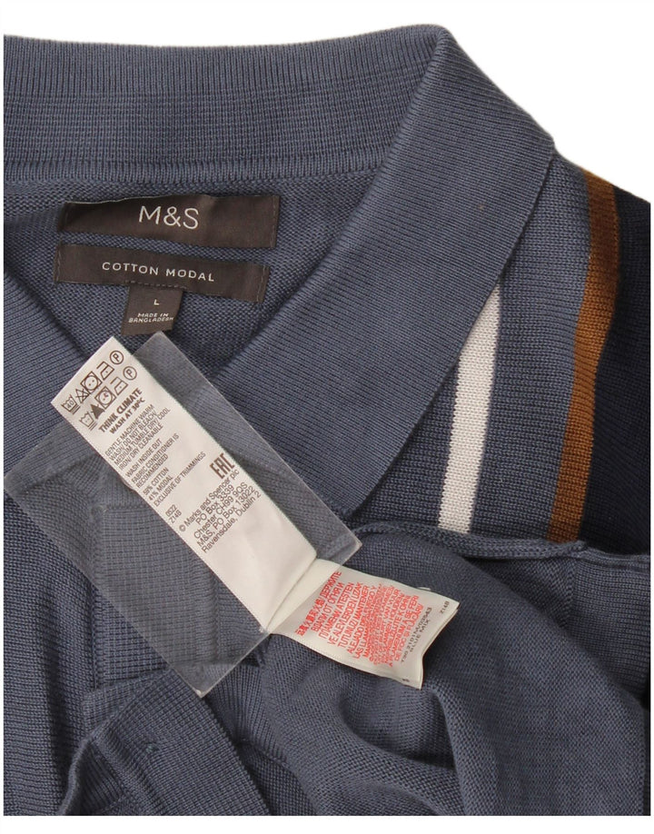Maglione cardigan da uomo Marks & Spencer grande cotone a righe blu
