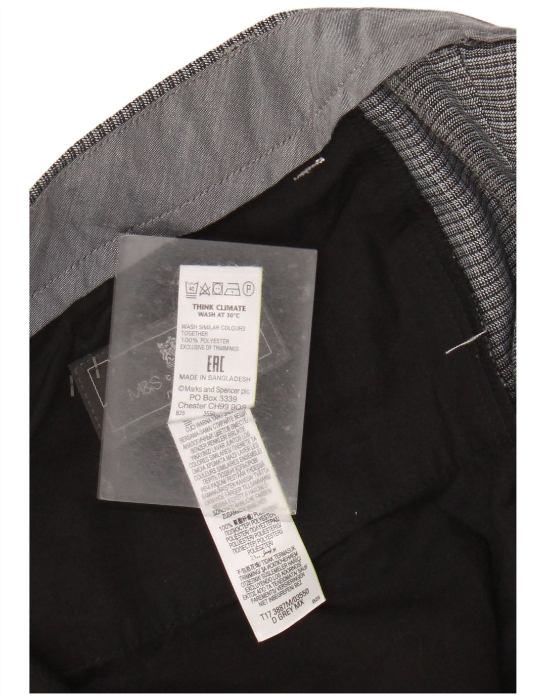 Pantaloni da abito vestibilità regolare Marks & Spencer da uomo W36 L29 Poliestere a quadri grigi