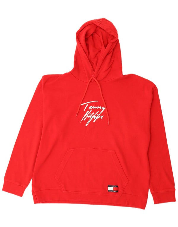 Maglione con cappuccio grafico da donna Tommy Hilfiger UK 14 grande cotone rosso