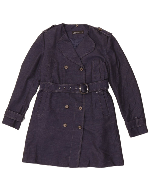 Trench da donna Zara UK 14 grande in cotone blu navy