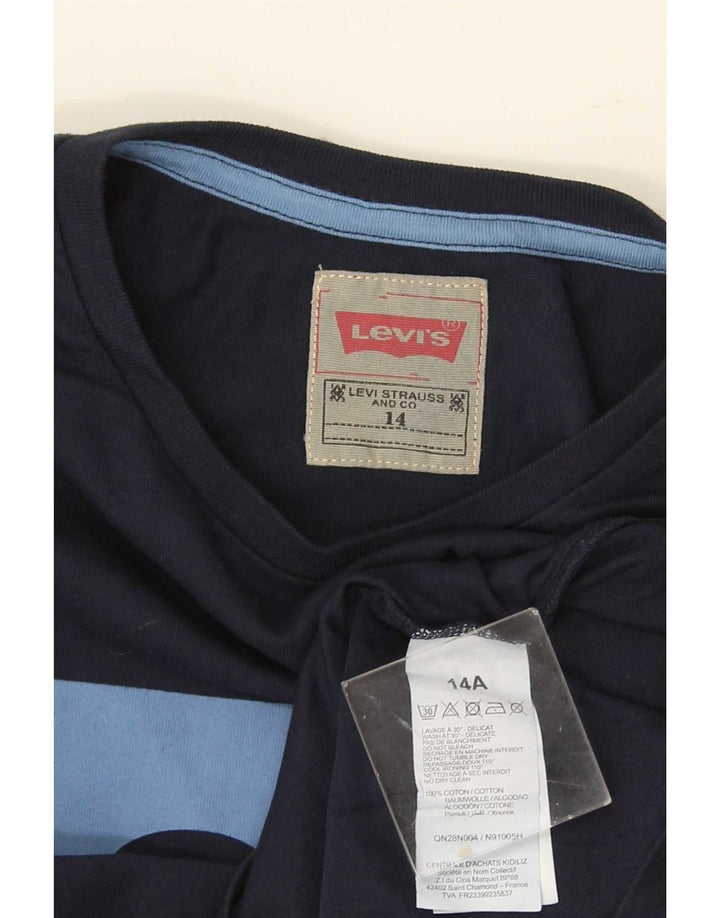 Levi's Maglietta grafica regolare da ragazzo a maniche lunghe 13-14 anni in cotone blu navy