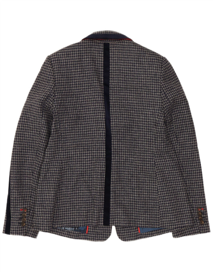BODEN Giacca blazer da donna a 1 bottone UK 14 Grande lana pied de poule blu navy