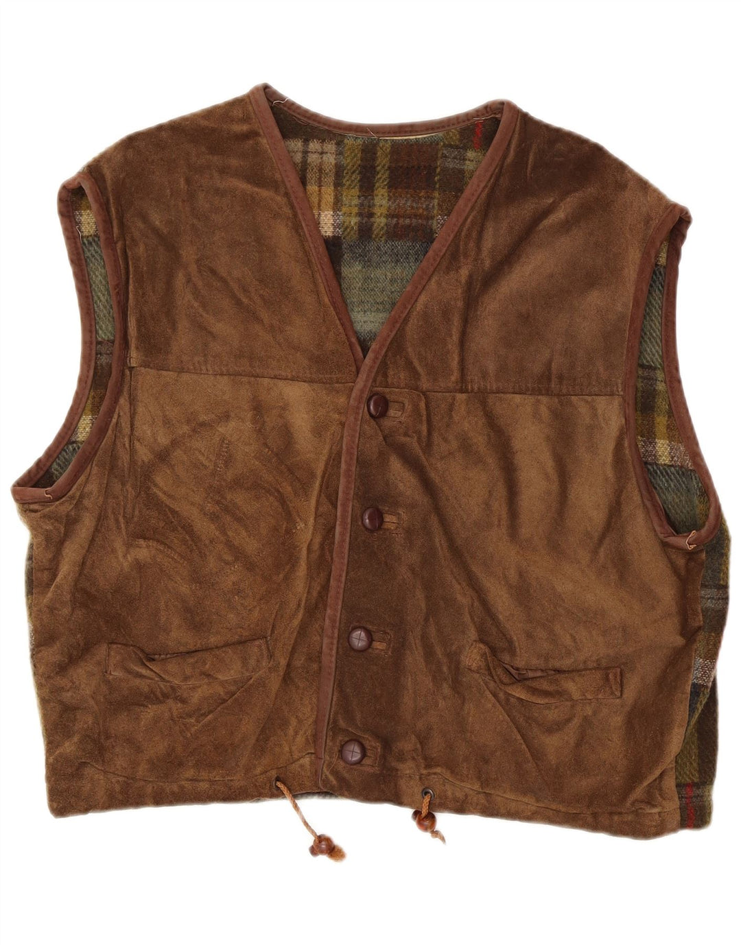 Gilet vintage da uomo in pelle scamosciata grande pelle patchwork marrone