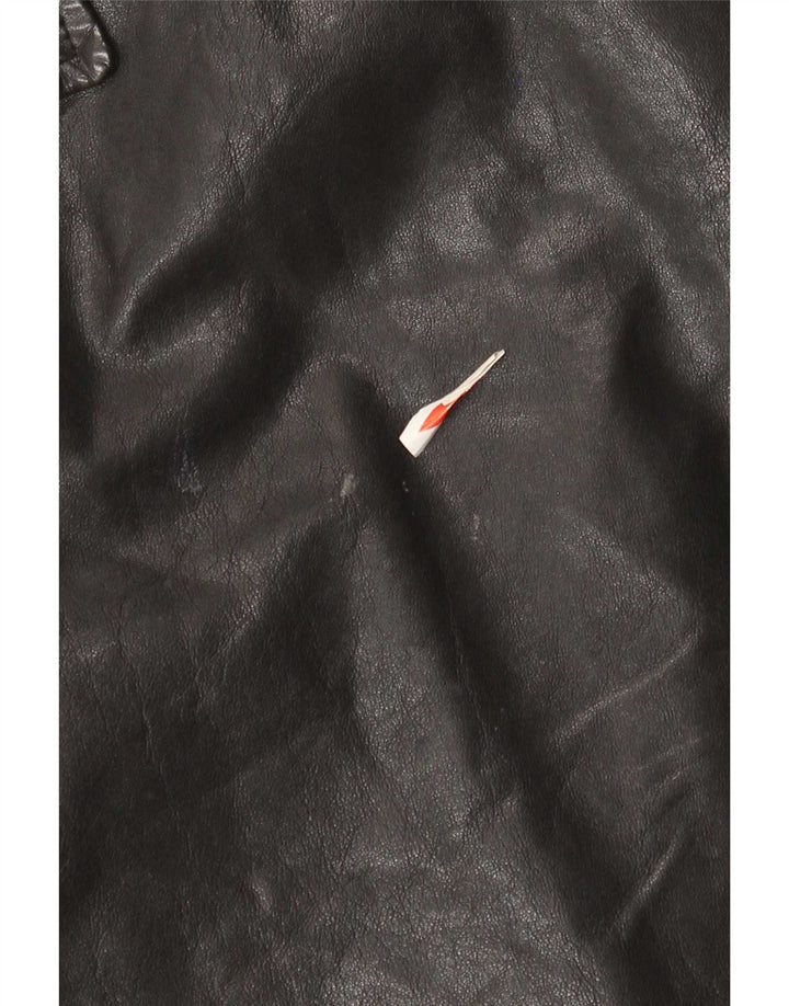 Cappotto vintage da donna in pelle doppiopetto vestibilità rilassata IT 42 medio nero
