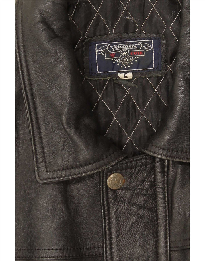 Cappotto in pelle vintage da uomo UK 40 grande nero