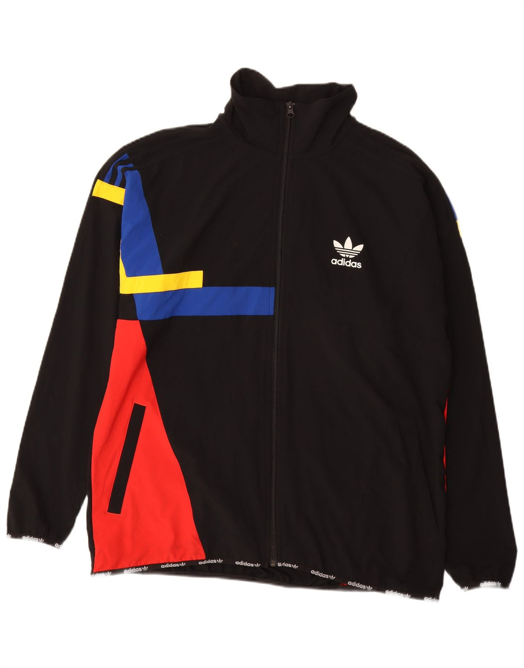Giacca da tuta da uomo ADIDAS grande in nylon color block nero
