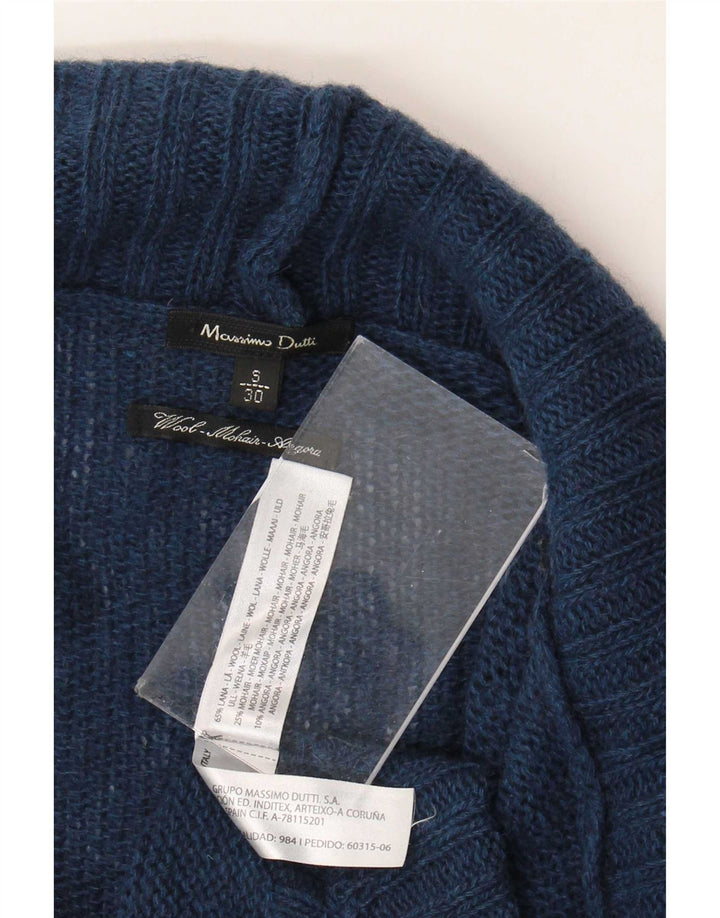 Maglione maglione da donna a collo alto Massimo Dutti UK 10 piccolo in lana blu navy