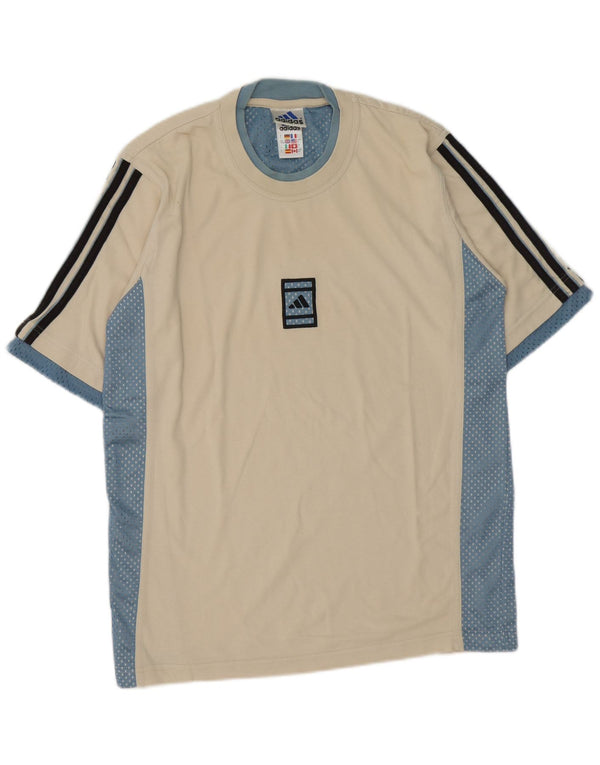 Adidas Mens Graphic T-Shirt Top UK 34/36 Small Beige Colourblock Sports