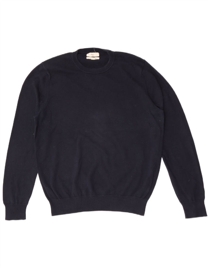 Maglione maglione girocollo da uomo Marks & Spencer grande cotone blu navy