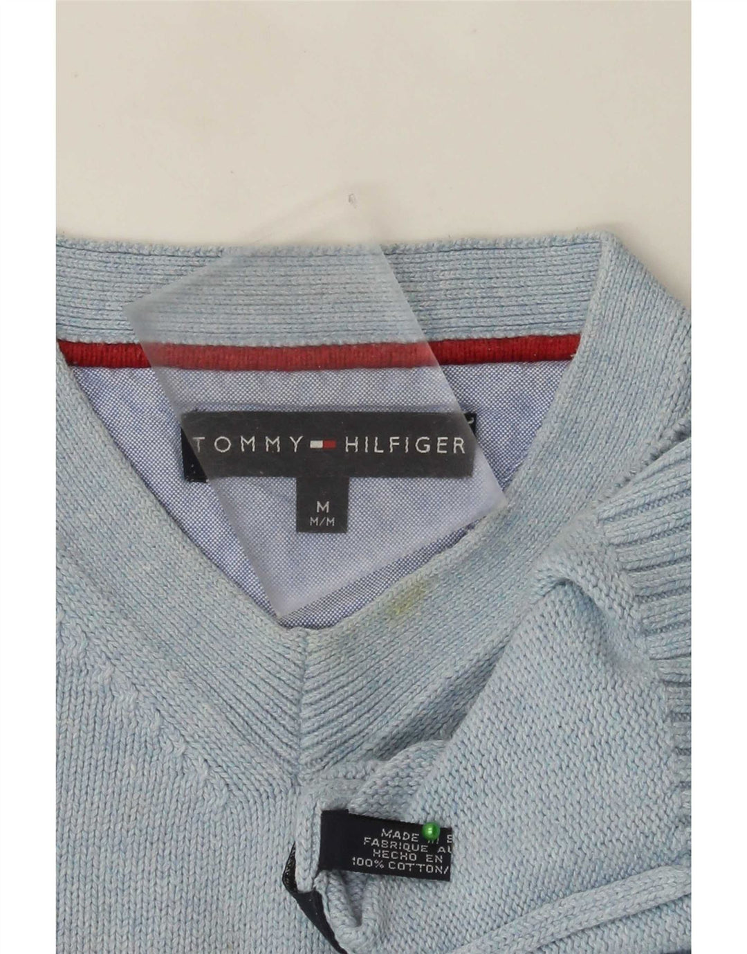 Maglione maglione con scollo a V da uomo Tommy Hilfiger in cotone blu medio