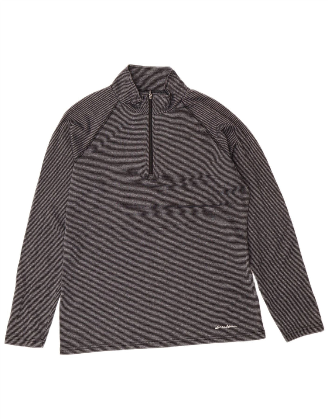 Eddie Bauer Top da Donna con Zip e Collo a Maniche Lunghe UK 14 Grandi Sport a Righe Grigie