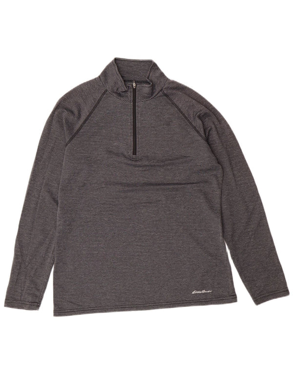 Eddie Bauer Top da Donna con Zip e Collo a Maniche Lunghe UK 14 Grandi Sport a Righe Grigie