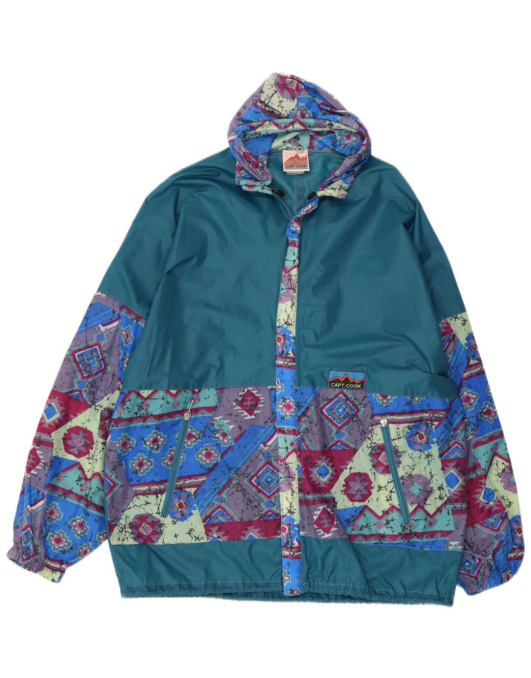 Giacca antipioggia con cappuccio astratta da uomo Capt. Cook UK 38 Blu medio
