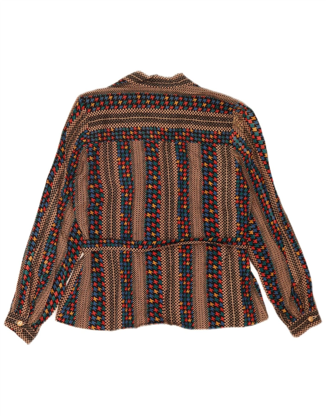 Top camicetta a maniche lunghe da donna vintage UK 14 a righe marrone medio