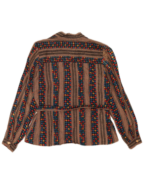 Top camicetta a maniche lunghe da donna vintage UK 14 a righe marrone medio