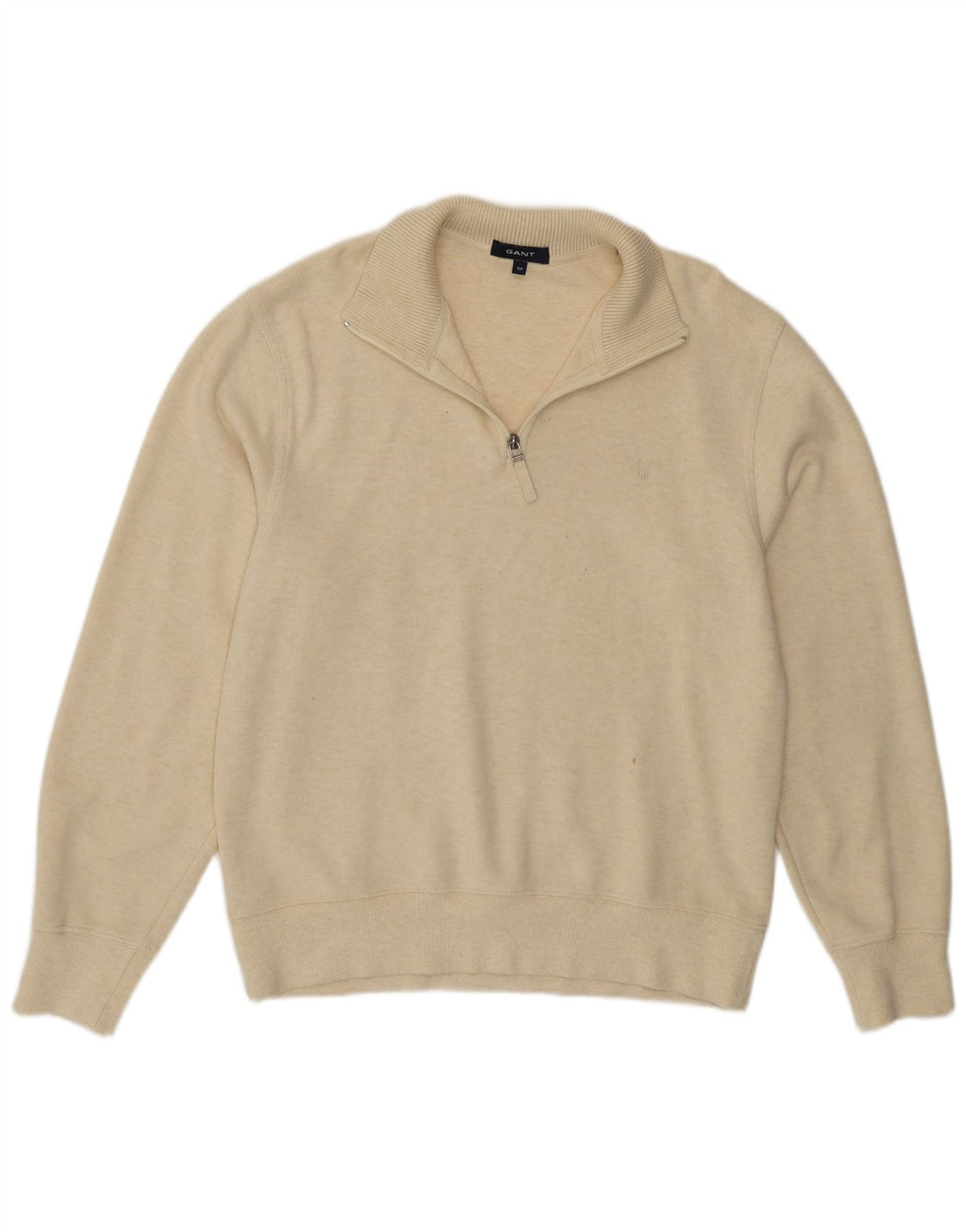 GANT Mens Zip Neck Jumper Sweater Medium Yellow Cotton