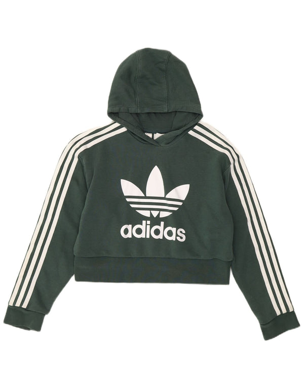 Felpa con cappuccio corta grafica Adidas per ragazze 11-12 anni in cotone verde