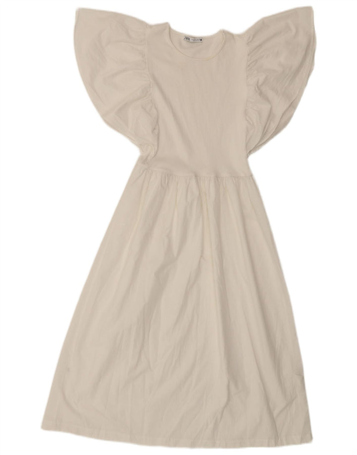 Abito a trapezio da donna Zara a pipistrello UK 8 piccolo in poliestere bianco sporco