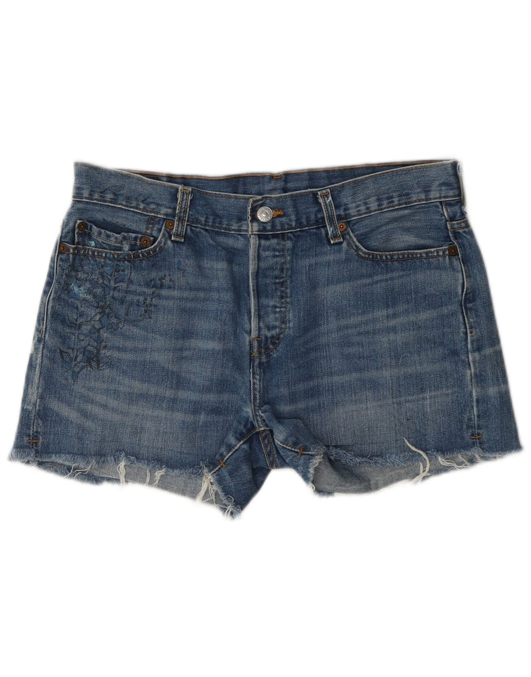 Pantaloncini di jeans grafici Levi's 501 da donna W30 cotone floreale blu medio