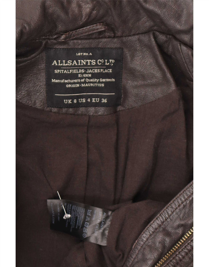 Giacca da motociclista da donna All Saints UK 8 piccola in pelle marrone