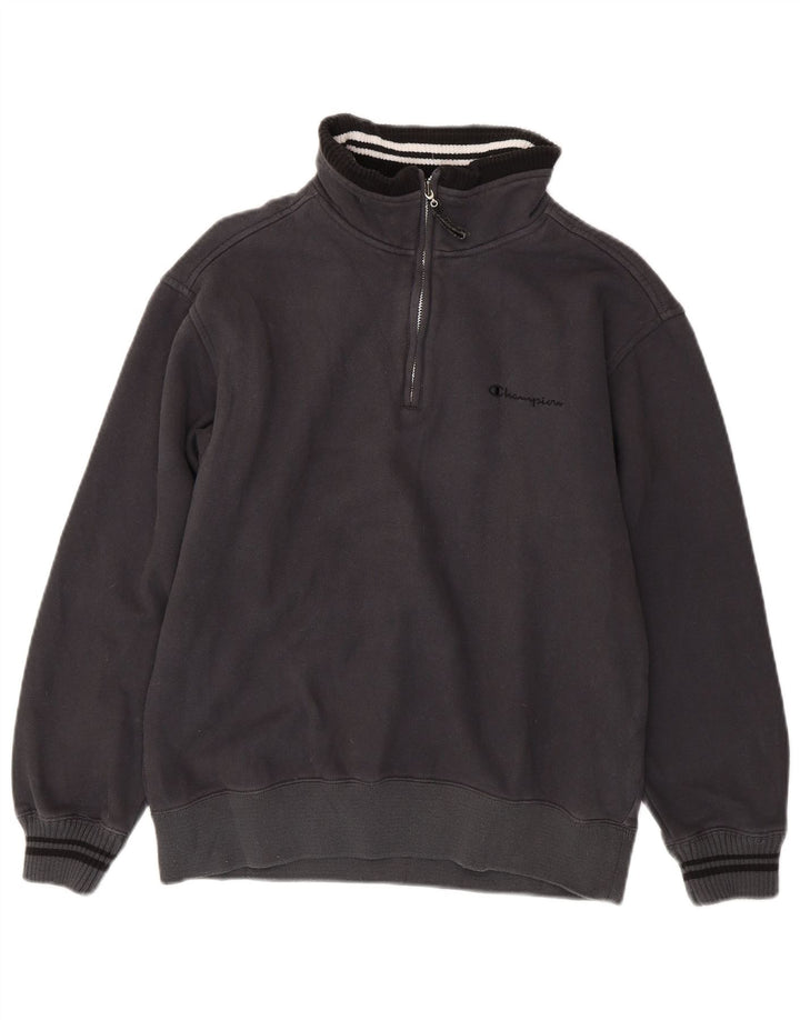 Felpa Champion da uomo con zip e collo, piccola, in cotone grigio