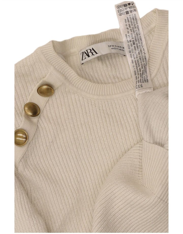 ZARA Maglione Girocollo Corto da Donna UK 12 Viscosa Bianco Sporco Medio