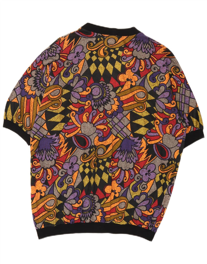 Top cardigan oversize da donna vintage UK 16 grande motivo geometrico multicolore