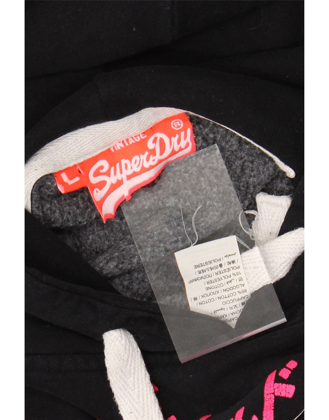 Maglione con cappuccio grafico da donna SUPERDRY UK 16 grande cotone nero