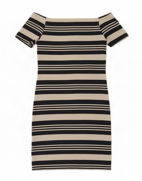 Topshop Abito da donna con spalle scoperte UK 10 Piccolo poliestere a righe blu navy