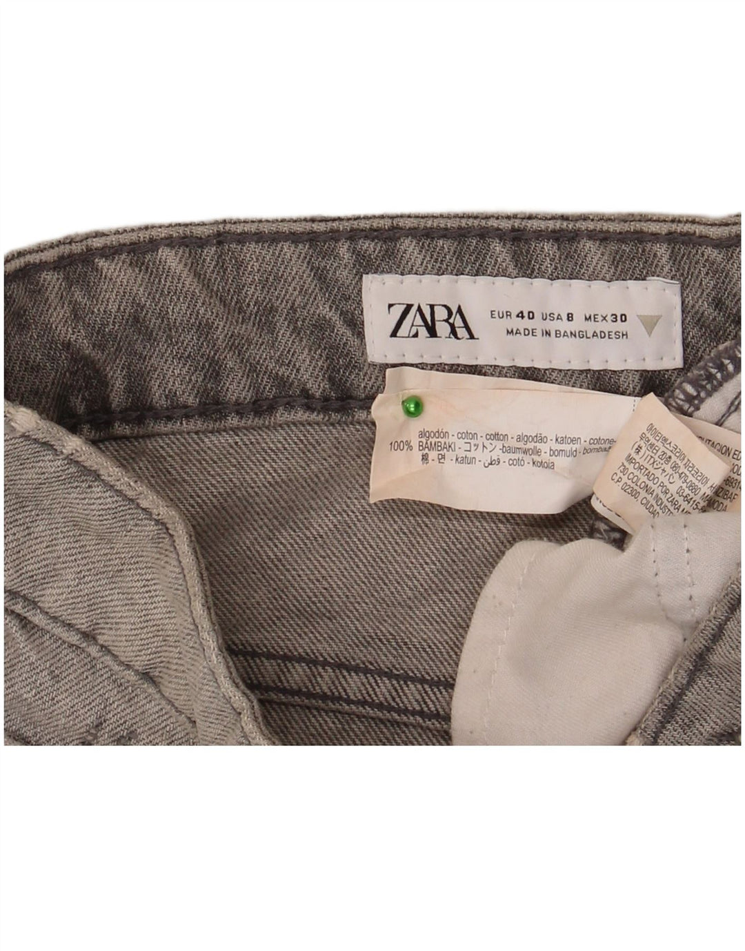 Pantaloni caldi da donna in denim effetto invecchiato Zara EU 40 medio W30 cotone grigio