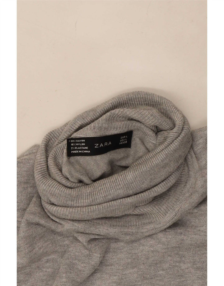 Maglione maglione a collo alto da donna Zara UK 14 grande rayon grigio