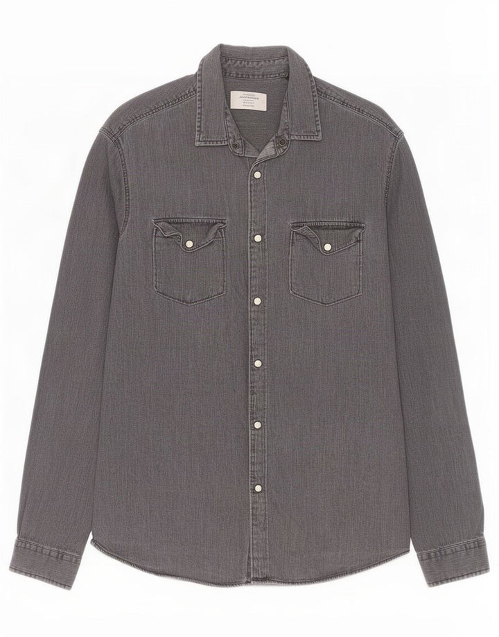 Camicia di jeans da uomo Jack & Jones in cotone grigio medio