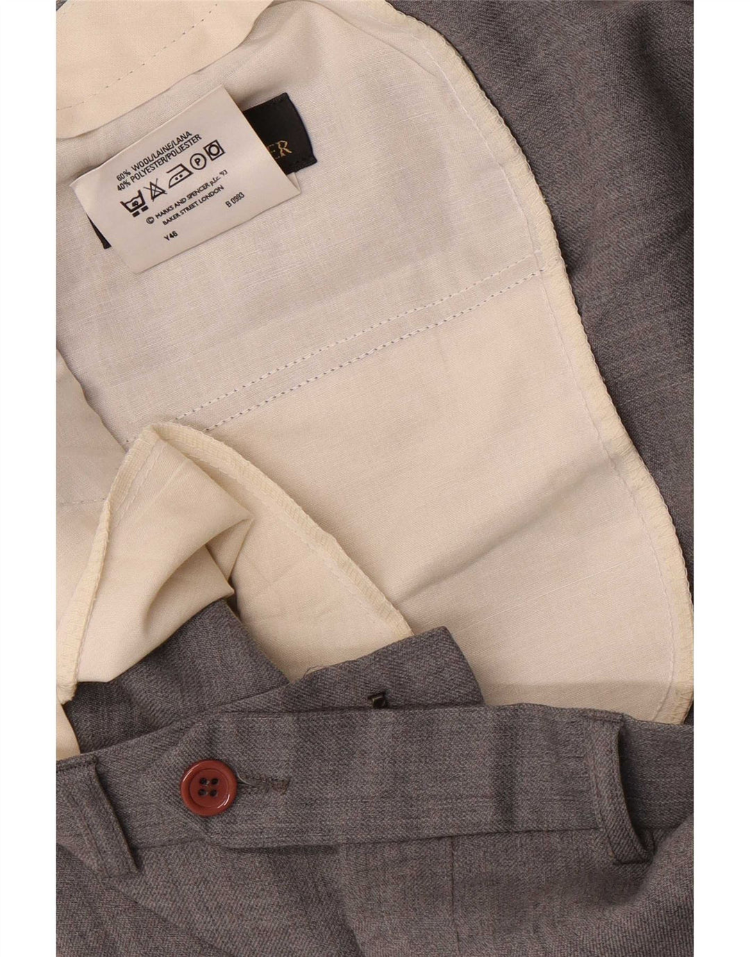Pantaloni da abito dritti da uomo Marks & Spencer W40 L29 Lana grigia