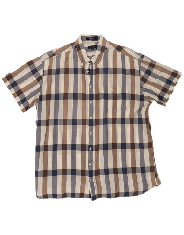 GANT Camicia da uomo a maniche corte vestibilità regolare 3XL Blu navy a quadri