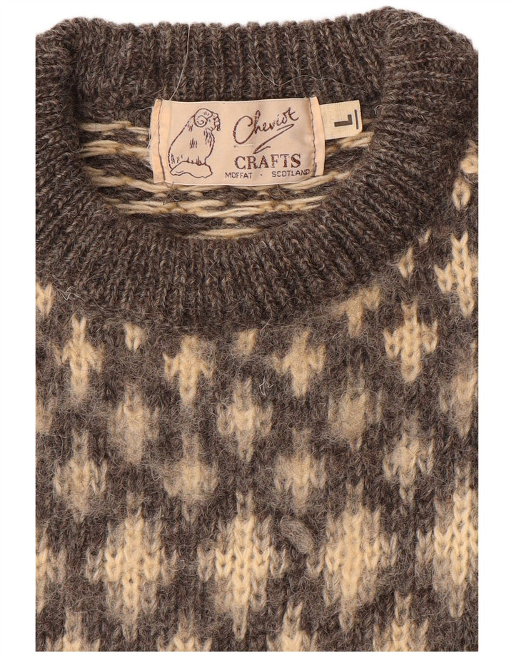 Maglione girocollo da uomo vintage girocollo grande beige Fair Isle