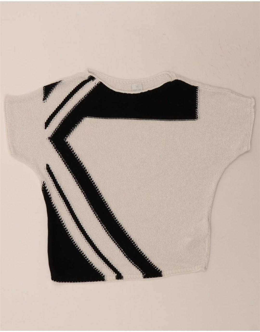 MADELEINE Womens Boat Neck Jumper Sweater UK 14 Medium White Colourblock Vintage Madeleine and Second-Hand Madeleine from Messina Hembry 