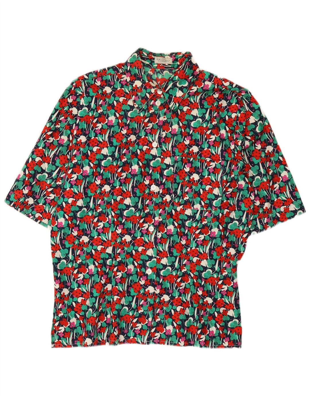 Camicia vintage da donna a maniche corte camicetta EU 38 medio multicolore floreale
