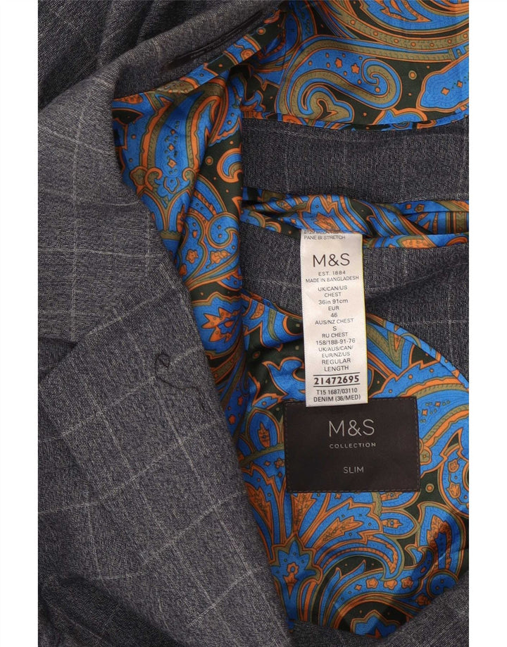 Giacca blazer slim a 2 bottoni da uomo Marks & Spencer UK 36 piccolo quadretto blu