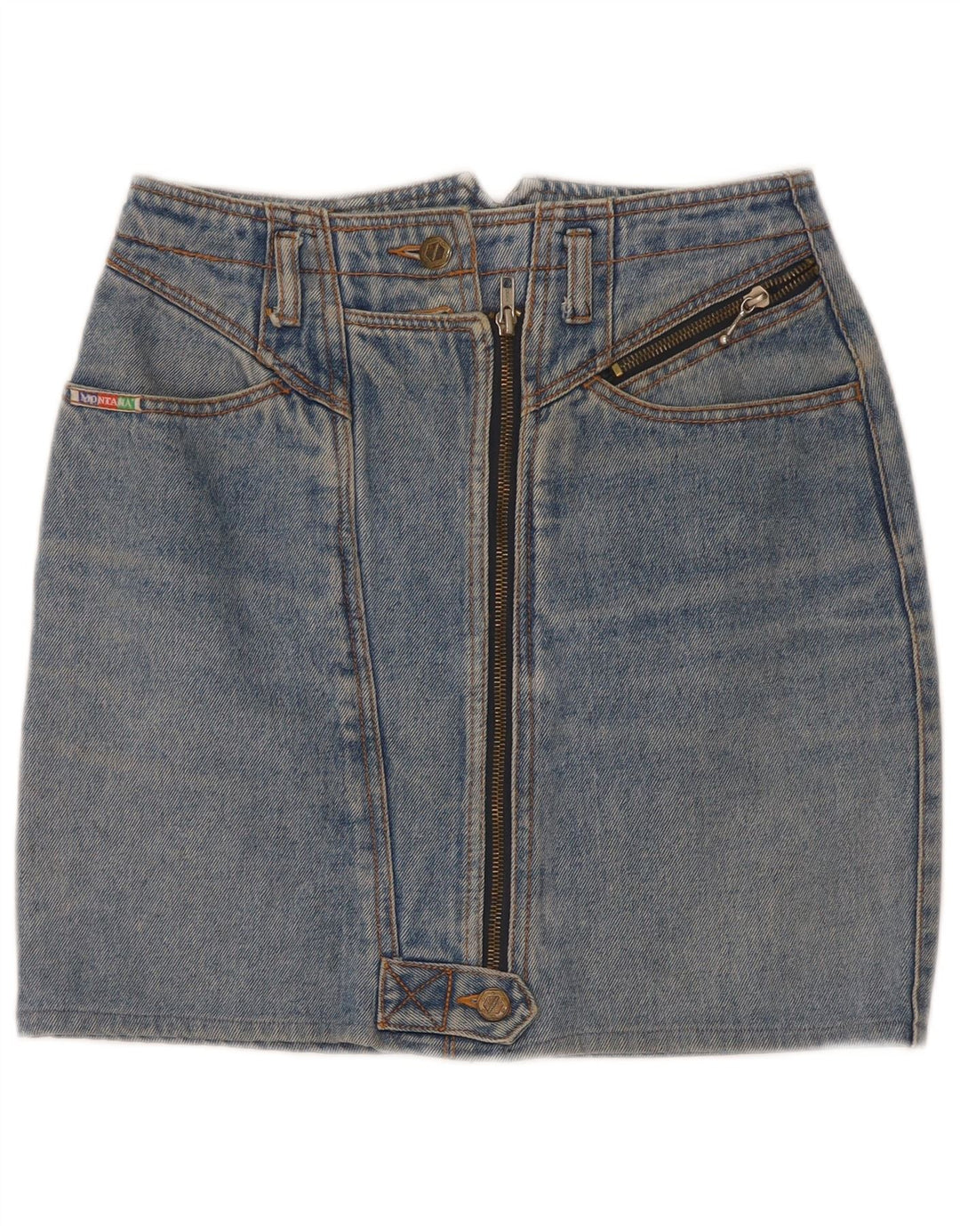 Mini gonna di jeans vintage da donna W26 piccola blu