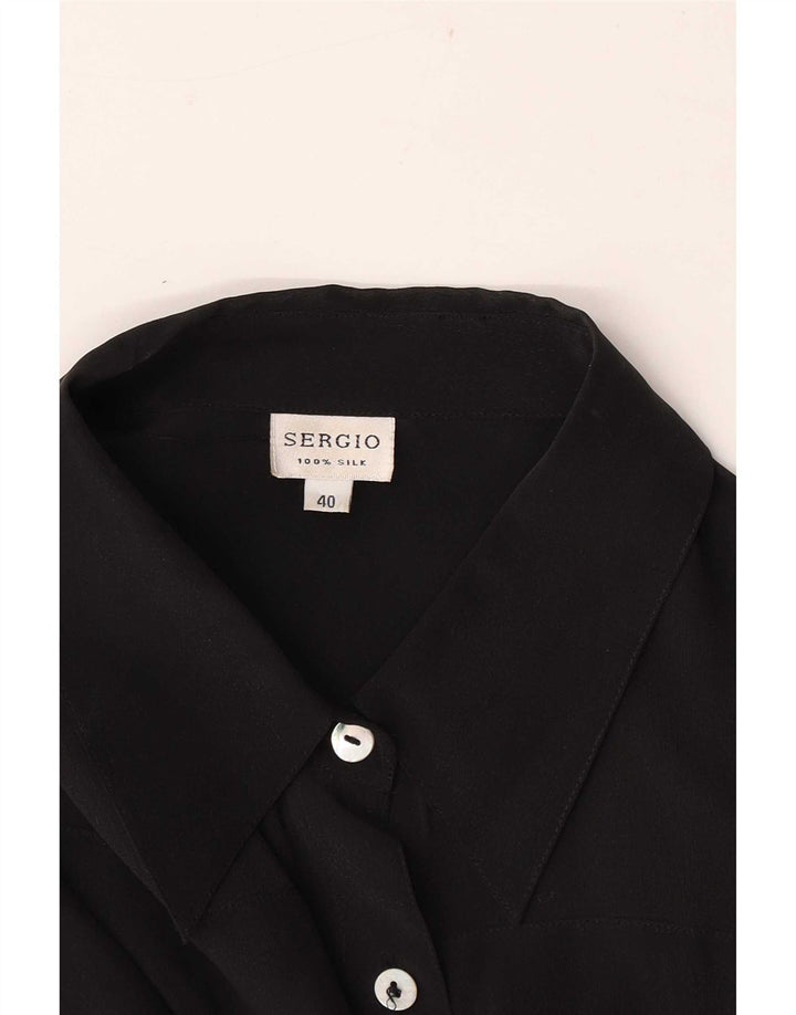 Camicia regolare da donna a maniche corte vintage EU 40 seta media nera