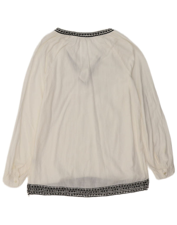 J. CREW Camicetta a maniche lunghe da donna Top UK 10 Piccolo cotone gessato bianco