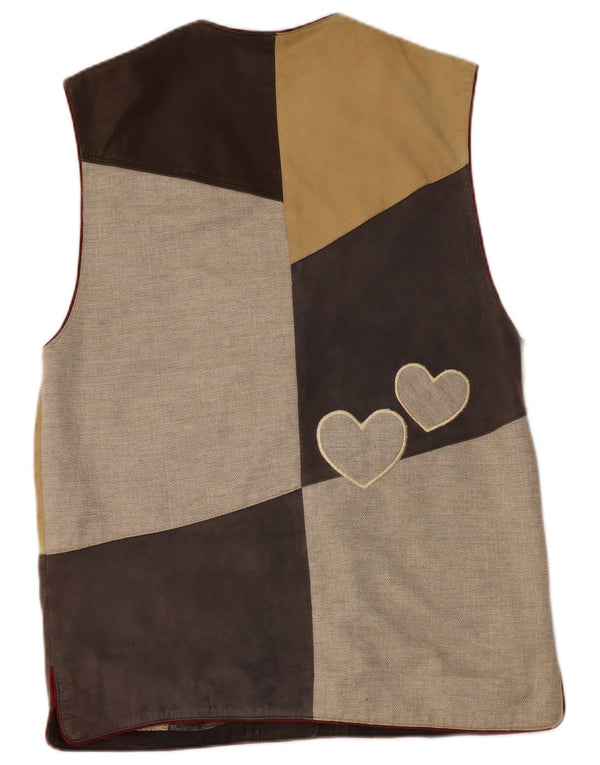 Gilet da donna VINTAGE in pelle scamosciata con grafica EU 38 Medium multicolore Colourblock