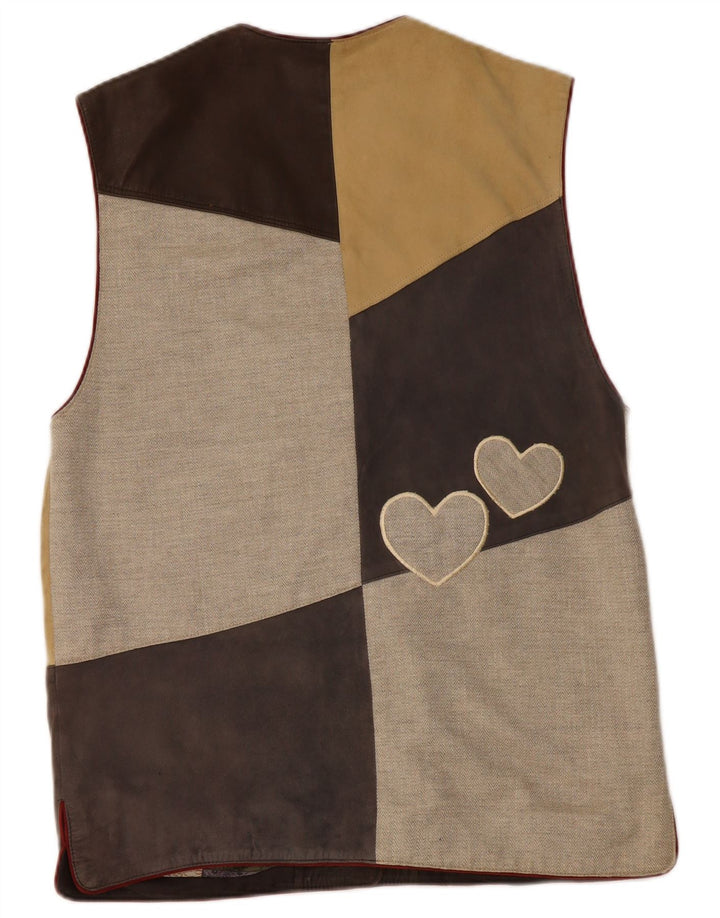Gilet da donna VINTAGE in pelle scamosciata con grafica EU 38 Medium multicolore Colourblock