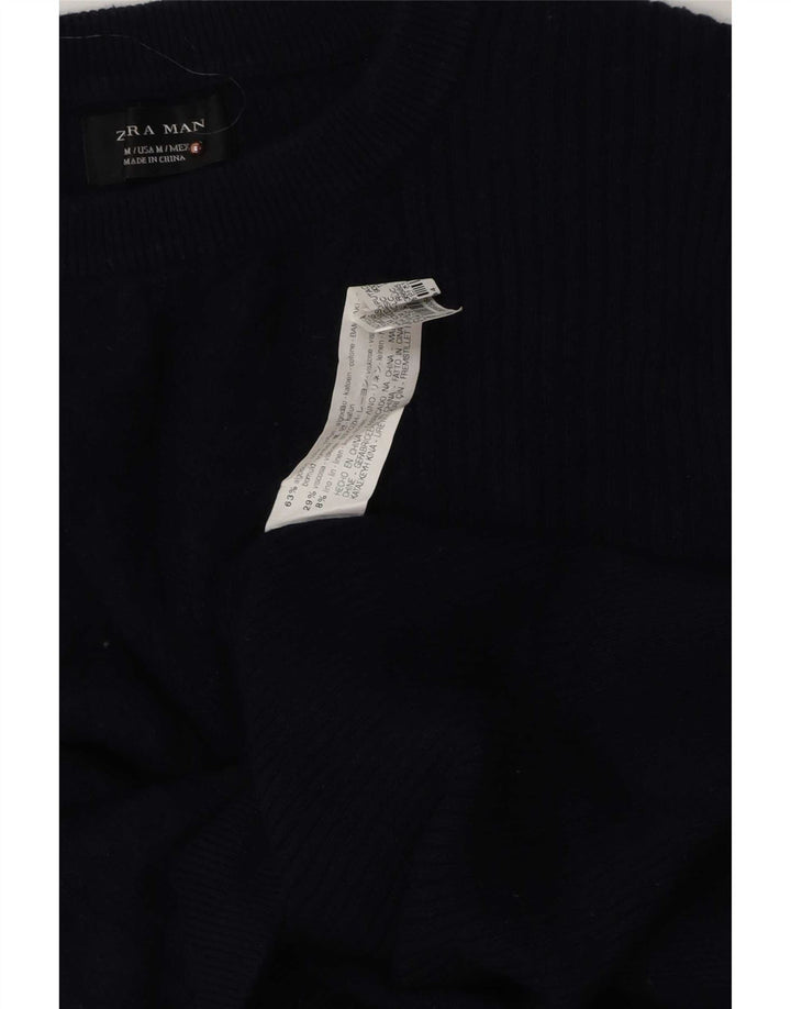 Maglione maglione girocollo da uomo Zara in cotone blu navy medio