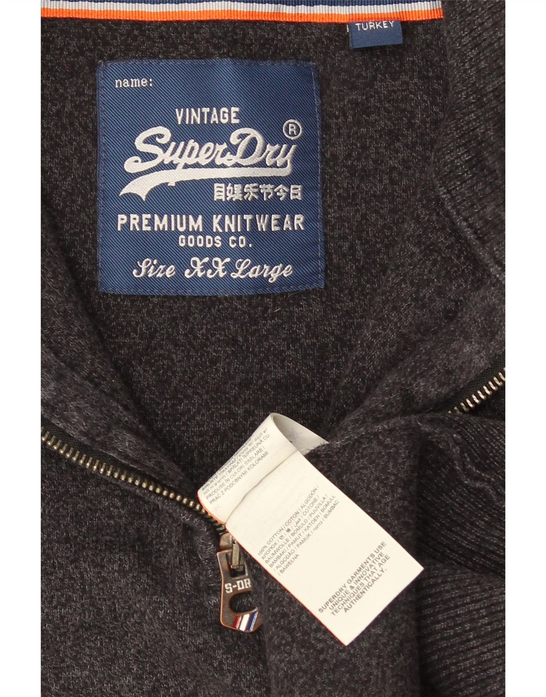 Maglione da uomo con zip e collo Superdry 2XL in cotone grigio